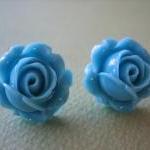 Adorable Cabbage Rose Earrings - Blue - Standard..