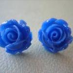 Adorable Cabbage Rose Earrings - Royal Blue -..
