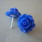 Adorable Cabbage Rose Earrings - Royal Blue -..