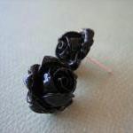 Adorable Cabbage Rose Earrings - Black - Standard..