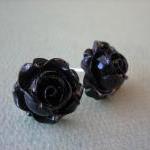 Adorable Cabbage Rose Earrings - Black - Standard..