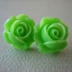 Adorable Cabbage Rose Earrings - Apple Green -..