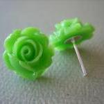 Adorable Cabbage Rose Earrings - Apple Green -..