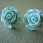 Adorable Cabbage Rose Earrings - Aqua - Standard..