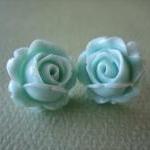 Adorable Cabbage Rose Earrings - Aqua - Standard..
