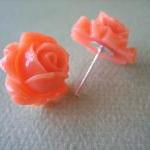 Adorable Cabbage Rose Earrings - Coral - Standard..