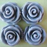 4pcs - Rose Flower Cabochons - 24mm - Gray -..