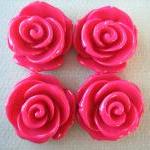 4pcs - Rose Flower Cabochons - 24mm - Crimson -..