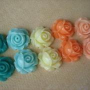 10PCS - Cabbage Rose Flower Cabochons - 15mm - Resin - Mixed Pastels - Findings by ZARDENIA