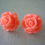 Adorable Cabbage Rose Earrings - Coral - Free Standard US Shipping - Jewelry by ZARDENIA 