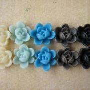 10PCS - Mini Lotus Flower Cabochons - Resin - 9mm - Blues, Ivory, Brown and Black - Cabochons by ZARDENIA