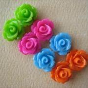 8PCS - Mini Rose Flower Cabochons - 10mm - Resin - Neon Lights - Cabochons by ZARDENIA