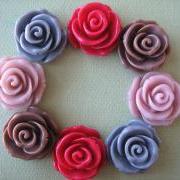 8PCS - Rose Flower Cabochons - 24mm - Resin - Crimson, Gray, Sienna and Rosy Brown - Cabochons by ZARDENIA
