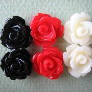 6PCS - Mini Rose Flower Cabochons - 10mm - Resin - Black, Red and Vanilla - Cabochons by ZARDENIA