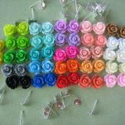 104 Pieces - Mini Rose Flower Cabochon & Earring Post DIY Kit - 10mm - Mixed Sampler Pack - Cabochons by ZARDENIA