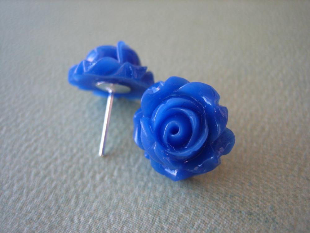 Adorable Cabbage Rose Earrings - Royal Blue - Standard Us - Jewelry By Zardenia
