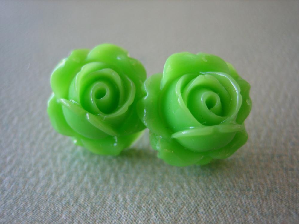 Adorable Cabbage Rose Earrings - Apple Green - Standard Us - Jewelry By Zardenia
