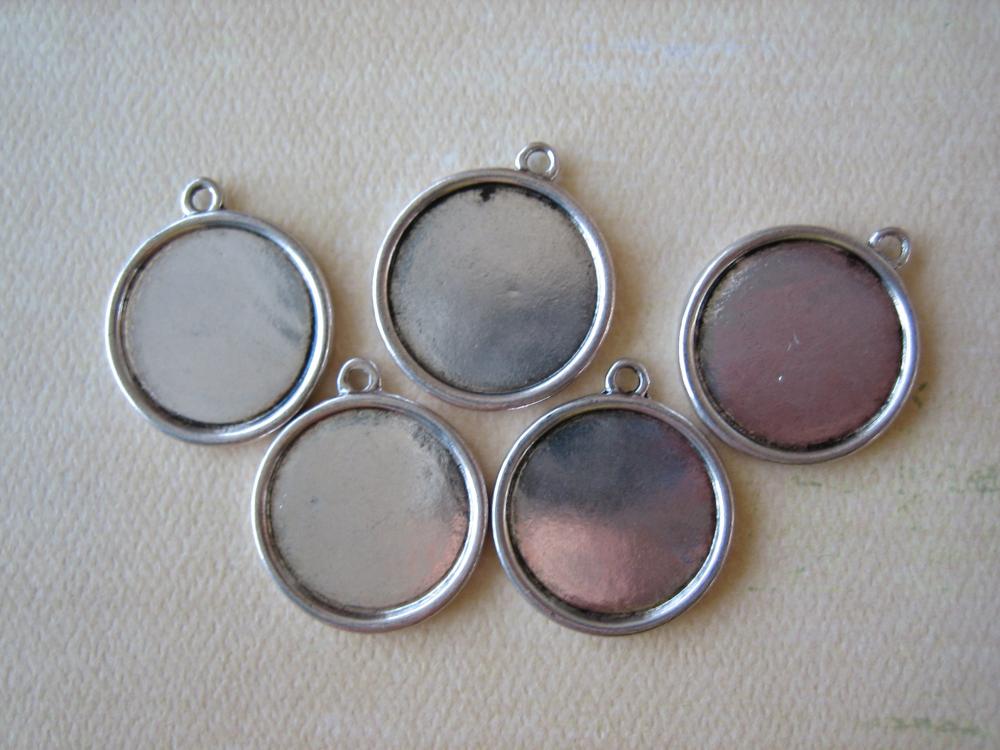5PCS - Antique Silver Pendant Settings - Round - 25mm - Jewelry Findings by ZARDENIA