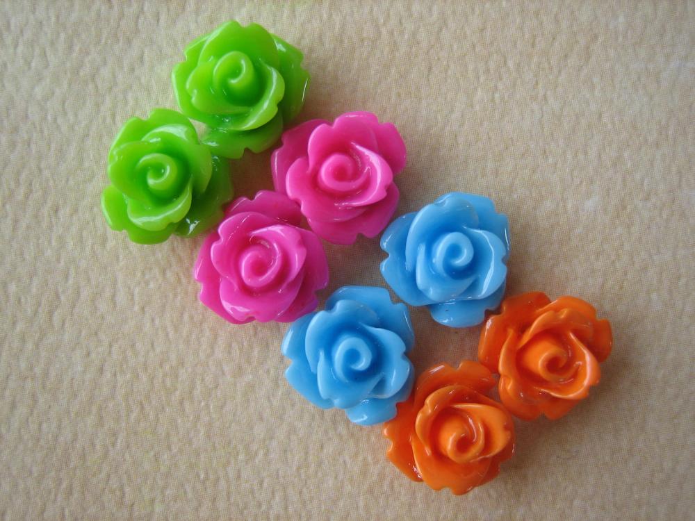 8pcs - Mini Rose Flower Cabochons - 10mm - Resin - Neon Lights - Cabochons By Zardenia
