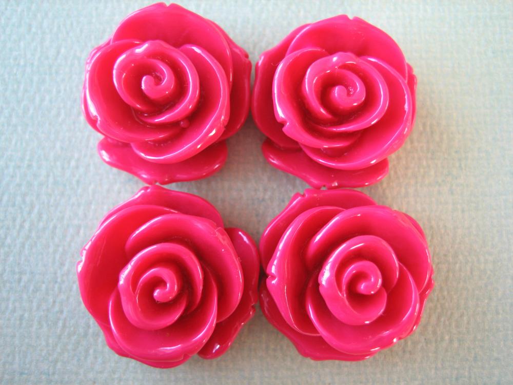4pcs - Rose Flower Cabochons - 24mm - Crimson - Cabochons By Zardenia