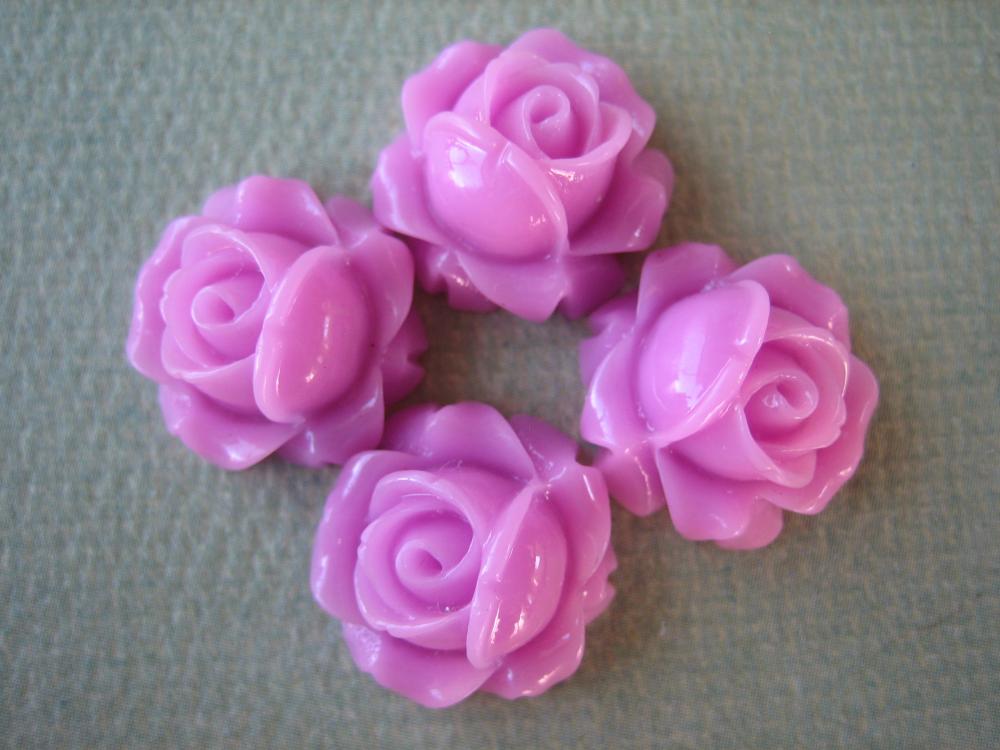 4PCS - Cabbage Rose Flower Cabochons - 15mm - Resin - Lavender - Findings by ZARDENIA